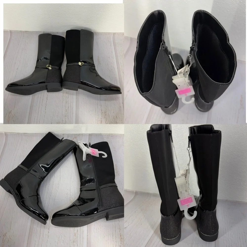 The‎ Children’s Place Girls Black Patent Knee-High Boots Heart Charm NWT Size 5